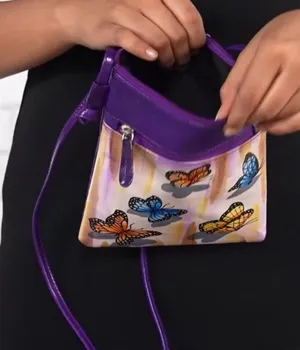 VIVID SUKRITI Purple Traditional Butterfly Pattern Hand‎ Painted Genuine Leather thumbnail 1