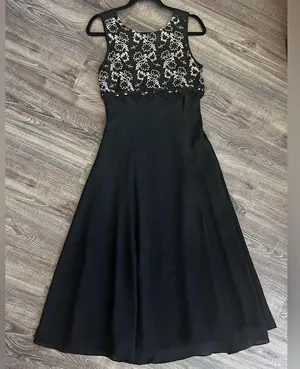 Vintage KiKi USA Black with Gold Lace Detail Gown Small thumbnail 2