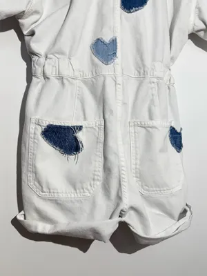 We The Free White Patchwork Denim Shortalls with Light Blue Heart Patch thumbnail 15