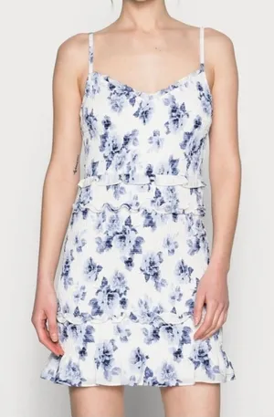 Abercrombie & Fitch Blue & White Smocked Floral Mini Dress thumbnail 1