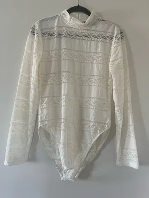 Ivory Lace Long Sleeve Bodysuit XL Bridal Shower Rehearsal Dinner Romantic thumbnail 1