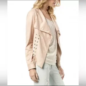 Miss Me Jacket Women Small Beige Crop Faux Suede Criss Cross Lace Up Fairygoth thumbnail 2