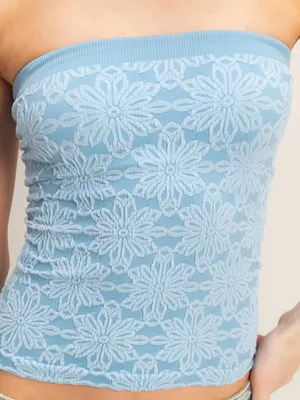 NEW HYFVE Sky Blue Floral Jacquard Tube Top with Shelf Bra – Medium thumbnail 3