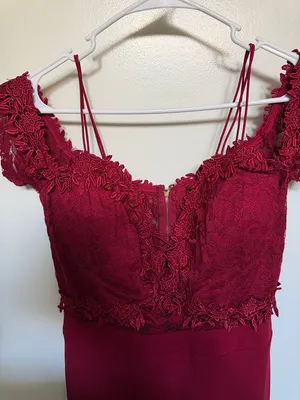 Elegant Red Lace Bodice Sheath Dress thumbnail 2