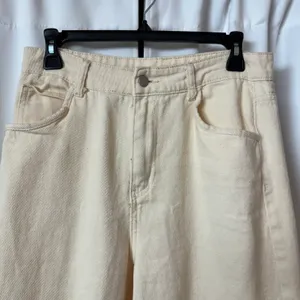 SheIn Light Cream Beige High Waisted Straight Leg Cotton Baggy Pants thumbnail 3