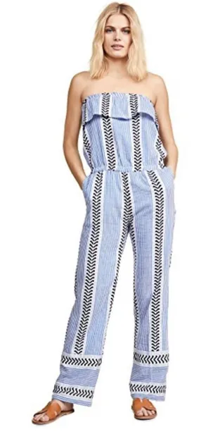 Lemlem Kesiti Strapless Jumpsuit blue‎ print ruffle top sz small thumbnail 1