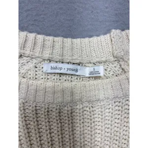 Bishop + Young Sweater Small Distressed Chunky Knit Cream Raglan Long Sleeve thumbnail 3