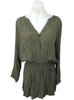Rails Jasmine Olive Speckled V-neck Long Sleeve Smocked Waist Mini Dress Size L thumbnail 4