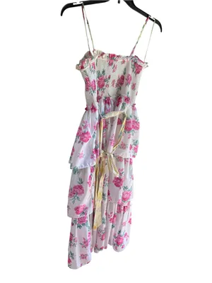 LoveShackFancy Elsie Pink Floral Tiered Smocked Sundress thumbnail 8