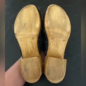 Vintage 8 by Zoox Y2K Black Leather Look Wooden Clogs Brass Studs | size 8.5 thumbnail 5