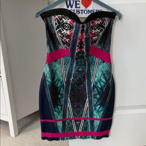 WOW Couture Colorful Printed Bandage Bodycon Strapless Dress thumbnail 1