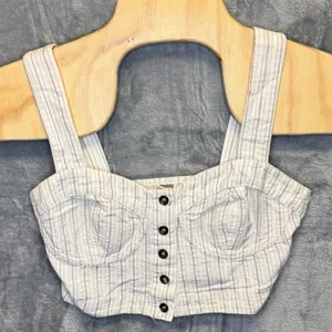 2255 | Free People Perfectly Stripe Bustier Crop Top Ivory Blue Womens XS thumbnail 1