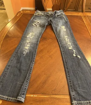 Miss Me Jeans, Women's Size 26, Blue, Denim, Gems Back Pocket, Flared thumbnail 1