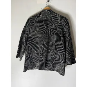 Anthropologie Pietra Knit Jacket Black White Abstract‎ Open Front Blazer Small thumbnail 2