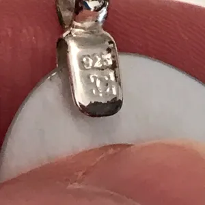 Vintage Mother of Pearl slice pendant with 925 sterling silver pendant bail Flaw thumbnail 3