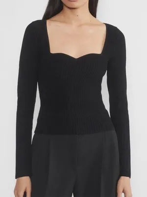 Aritzia Wilfred Free Black Ribber Knit Long Sleeve Crop Women Sweater Top Size M thumbnail 1