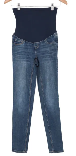 Evermore Denim Maternity Skinny Jeans Medium Wash Over Belly Panel Small thumbnail 1