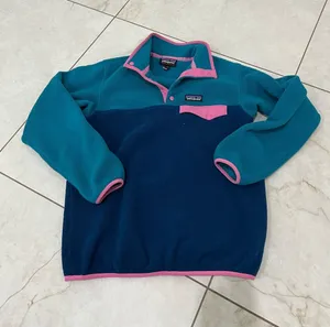 Patagonia Synchilla Snap-T Fleece Jacket Blue Teal Pink Pullover Size XS thumbnail 1