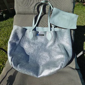 Michael Kors Light Blue/Silver Leather Tote Damaged Handles thumbnail 12