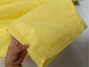 New Yellow Cotton Lace Trim Straight Leg Pants Medium thumbnail 2