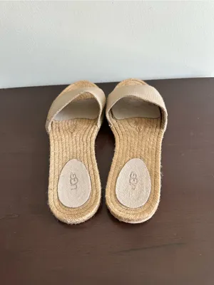 UGG Cherry Exotic Embossed Beige Leather Jute Espadrille Slides Sandals Size 9 thumbnail 3