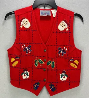 Vintage Erika Casuals Christmas/Holiday Embellished Vest Wool Blend Size M thumbnail 1