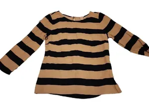 J.Crew Striped Top Long Sleeve‎ Crew Neck Casual Blouse Black Tan Size 2 thumbnail 1