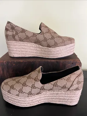 Unbranded Beige Patterned Platform Espadrille Slip thumbnail 2