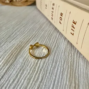 Two Hearts Gold Bow Petite Ring “Angel” Classic Girly Femme Band Stacking Neutral Jewelry thumbnail 7