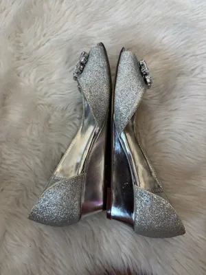 Silver Glitter Rhinestone Peep Toe Wedges thumbnail 6