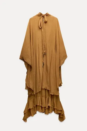Zara dress maxi cape mustard yellow flowy kimono kaftan boho summer thumbnail 6