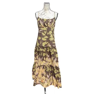 BCBGMAXAZRIA Brown Floral Tiered Maxi Dress Silk Lining Open Back Size Medium thumbnail 3