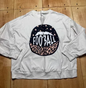 Womens White Football Lips Graphic Sweatshirt‎ Pullover Size L thumbnail 1