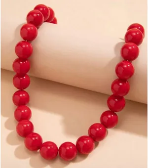 SheIn 1pc Exaggerated Colorful Acrylic Beaded Necklace, Fashion Geometric Round Beads Choker Necklace For Women thumbnail 2