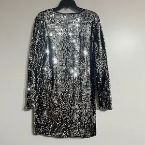 Primark Womens Silver‎ Black Sequin V-Neck Long Sleeve Mini Party Dress Large thumbnail 7