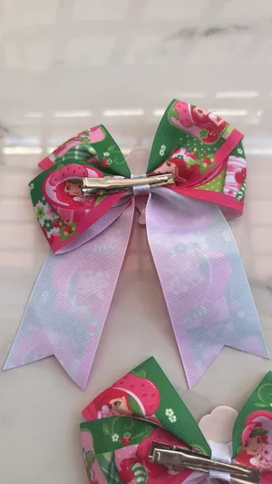 Adorable set of 2 Strawberry Shortcake-inspired hair bows thumbnail 2