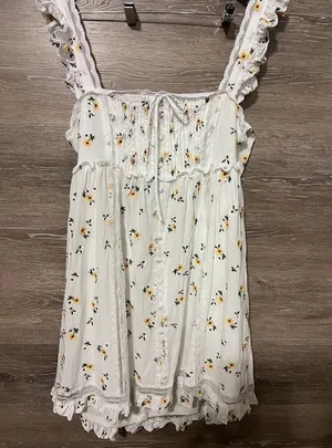 Altar'd State Babydoll Sz M Dress White Floral Embroidery Open Back Cottagecore thumbnail 1