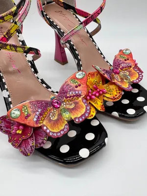 Betsey Johnson Camile Sandals 3D Butterfly Floral Ankle Strap Polka Dot Heel 5.5 thumbnail 5