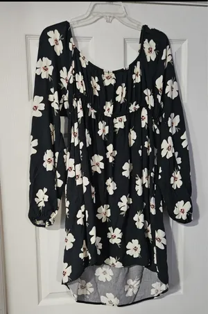 American Eagle Outfitters Black Floral Keyhole Babydoll long sleeve Dress XL. thumbnail 5