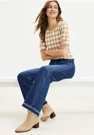 NWT LOFT Frayed High Rise Wide Leg Jeans Dark Indigo Wash Sz 34 thumbnail 2