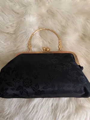 SHEIN Black Jacquard Evening Clutch with Gold Frame thumbnail 8
