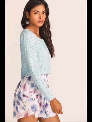 Love Shack Fancy Jonah Crop Cardigan XL Powder Blue Coquette Feminine Chic thumbnail 3