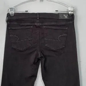American Eagle Size 4 Black Stretch Distressed Denim Jeans Jegging Skinny Emo thumbnail 3