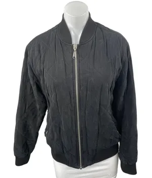 Pins and Needles Women's Black Full Zip Long Sleeve Quilted Bomber Coat Jacket M thumbnail 1