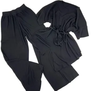 Two Piece Knitted Set Knitted Pants Knitted Top Flare Pants Wide Leg Pants High Waisted High Rise Adjustable Waist thumbnail 1