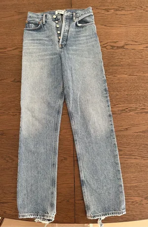 Agolde Light Blue Straight Leg High-Rise Jeans with Button-Fly thumbnail 1