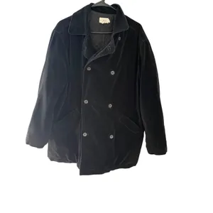 J. Crew Womens‎ Vintage Black Velvet Double Breasted Pea Coat Quilted Lining M thumbnail 2