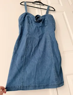 Anthropologie Porridge Rosette Denim Slim Mini Dress, Size XL thumbnail 9