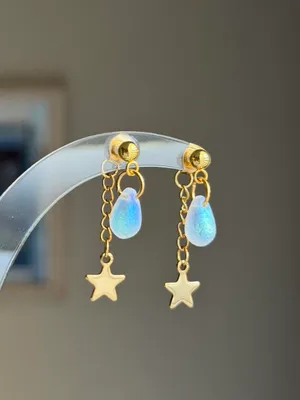 Handmade mini teardrop Czech glass beads & stars earrings🌟 thumbnail 2