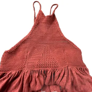 Free People Road Trip Tank Top Womens XS Brown Crochet‎ Halter Open Back Peplum thumbnail 8